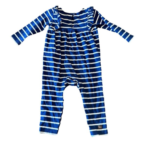 Tea Collection Size 9-12 Months 100% Cotton Long Sleeve Jumpsuit Blue White - Picture 2 of 5